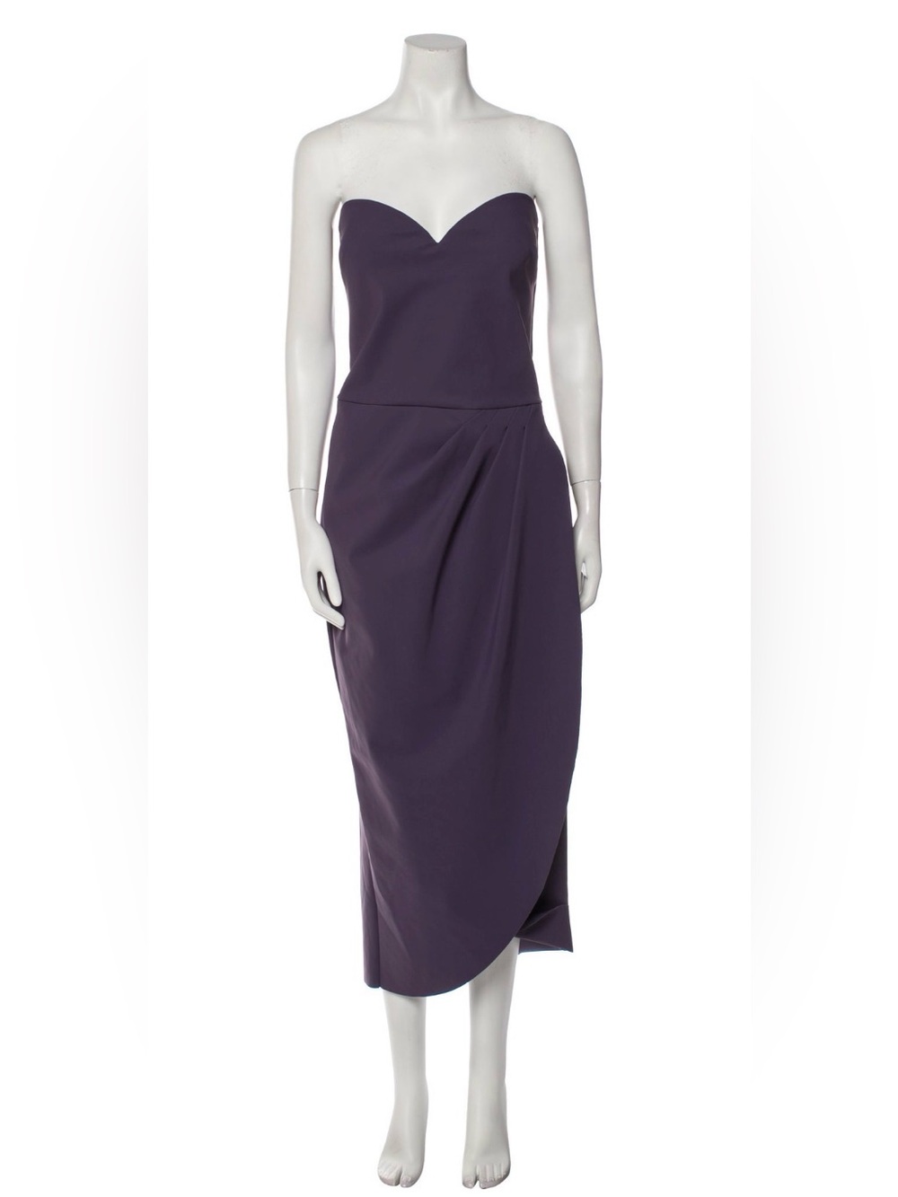 Chiara Boni Strapless Sweetheart Dark Purple Midi Dress